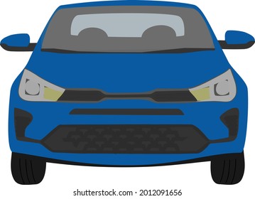 Car front view. Blue color isolated. Sedan vector illustration template.