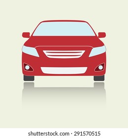 Car front view icon or sign. Colorful vector illustration of vehicle. Flat design.