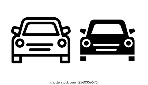 Car front view Icons. black and white vector illustration set.