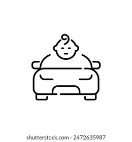 Car front view and infant face. Baby on board, children transportation safety. Pixel perfect vector icon
