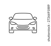 Car front view linear icon. Thin line illustration. Automobile. Contour symbol. Raster isolated outline drawing