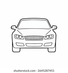 Car front view linear icon. Thin line illustration. Automobile. Contour symbol. Raster isolated outline drawing