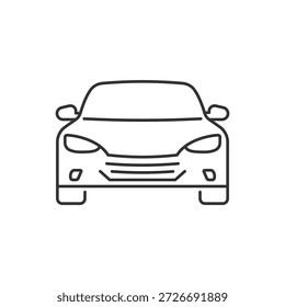 Ícone linear da vista frontal do carro. Ilustração em linha fina. Automóvel. Símbolo de contorno. Desenho de contorno isolado de rasterização