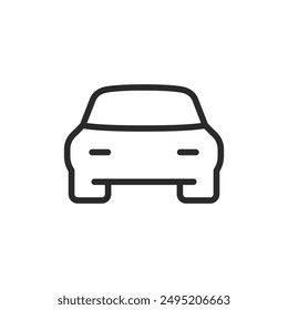 Auto-Vorderansicht, lineares Stilsymbol. Vorderansicht eines Autos. Bearbeitbare Strichbreite.