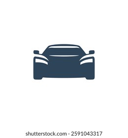 Car in front view on white background