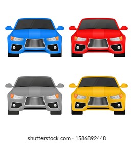 Car. Front view. Set of colored vehicles. Vector 3d illustration isolated on white background