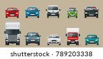Car front view set. Vehicles driving in the city. Vector flat style cartoon illustration isolated on grey background