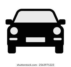 Car front view silhouette icon. Automobile front view car illustration with white background.