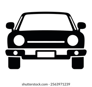 Car front view silhouette icon. Automobile front view car illustration with white background.