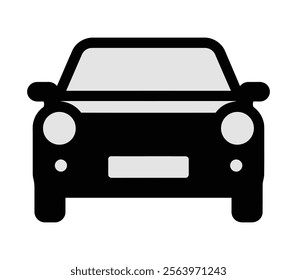 Car front view silhouette icon. Automobile front view car illustration with white background.