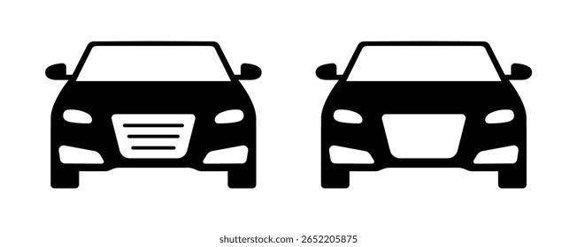 Car front view silhouette icon. Front view symbol of auto, vehicle, automobile car illustration with transparent background. 