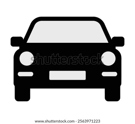 Car front view silhouette icon. Automobile front view car illustration with white background.