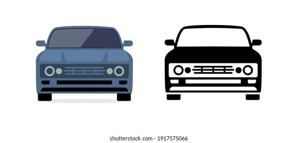 Car front view vector flat icon. Car parking cartoon front design shape black icon