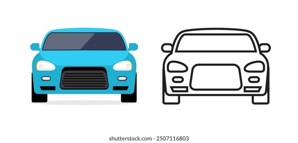 Car front view vector flat icon. Car parking cartoon front design shape.