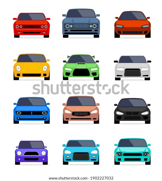 Car front view vector flat icon. Car parking\
cartoon front design shape