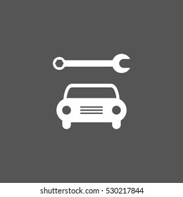 Car front and a wrench tool, mechanics Icon, Vector