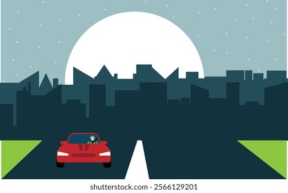 Car Frontal View Driving in the City. Industrial town traffic and transportation means concept vector art