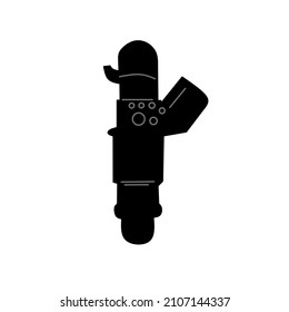 Car fuel injector illustration. Engine injection element. Line style and silhouette versions. Adjustable stroke width.