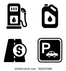 Car fuel and road symbols vector icons