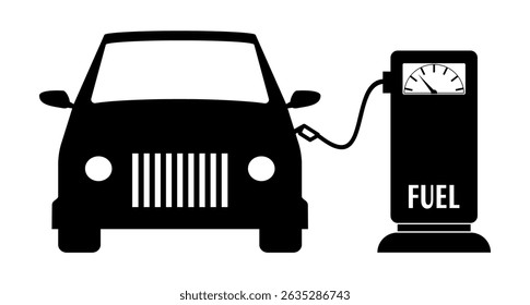 El coche está lleno de combustible. GASOLINERA. Ilustración vectorial EPS10
