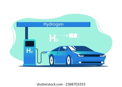 Car fueled with hydrogen. Vector illustration.