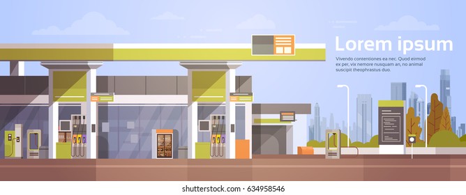 Car Fueling At Gas Petrol Station Flat Vector Illustration