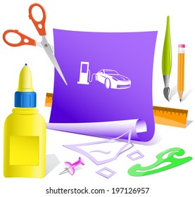 Car fueling. Paper template. Vector illustration.