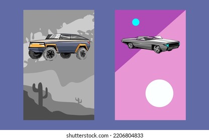 Car of the future. Stylish modern flyer. Vector art illustration. 