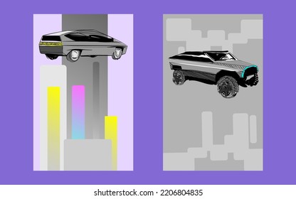 Car of the future. Stylish modern flyer. Vector art illustration. 