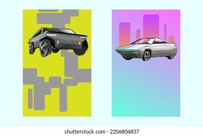 Car of the future. Stylish modern flyer. Vector art illustration. 
