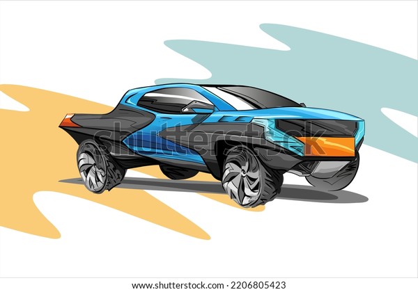 Car of the future. Stylish\
modern flyer. Poster sketch hand drawn art. Vector art\
illustration. 