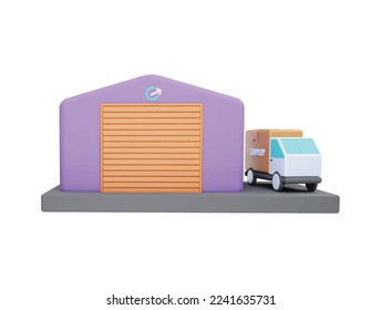 Car and Car garage with 3d vector icon cartoon minimal style