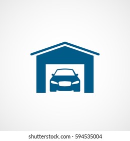 Car In Garage Blue Flat Icon On White Background