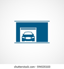 Car In Garage Blue Flat Icon On White Background
