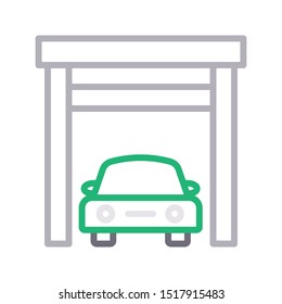 car garage colour line vector icon