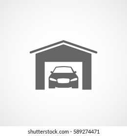 Car In Garage Flat Icon On White Background