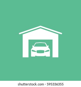 Car In Garage Flat Icon On Green Background