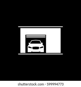 Car In Garage Flat Icon On Black Background