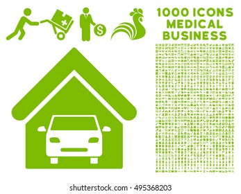 Car Garage icon with 1000 medical business eco green vector pictograms. Set style is flat symbols, white background.