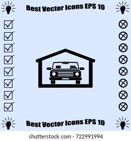 Car in the garage icon, automobile vector illustration