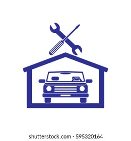 Car in the garage icon, autoservice icon