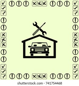 Car in the garage icon, autoservice icon