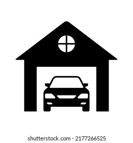 Car garage icon. Black silhouette. Front view. Vector simple flat graphic illustration. Isolated object on a white background. Isolate.