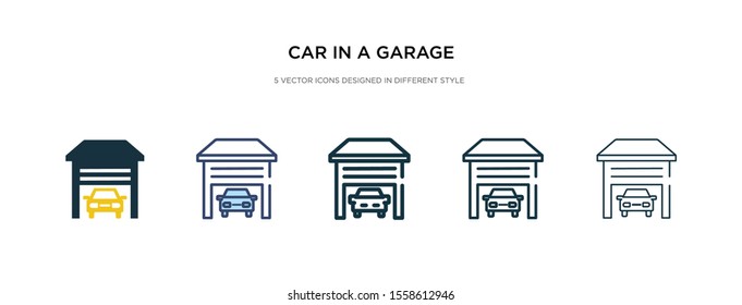 car in a garage icon in different style vector illustration. two colored and black car in a garage vector icons designed filled, outline, line and stroke style can be used for web, mobile, ui