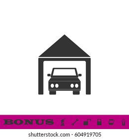 Car garage icon flat. Black pictogram on white background. Vector illustration symbol and bonus button