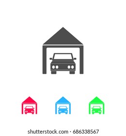 Car garage icon flat. Color pictogram on white background. Vector illustration symbol and bonus icons