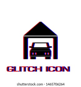 Car garage icon flat. Simple pictogram - Glitch effect. Vector illustration symbol