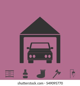 Car garage icon flat. Simple vector grey pictogram and bonus symbol