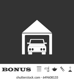 Car garage icon flat. White pictogram on black background. Vector illustration symbol and bonus icons