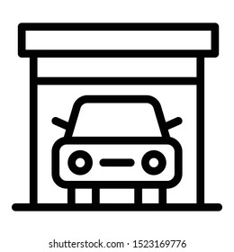 Car in the garage icon. Outline car in the garage vector icon for web design isolated on white background
